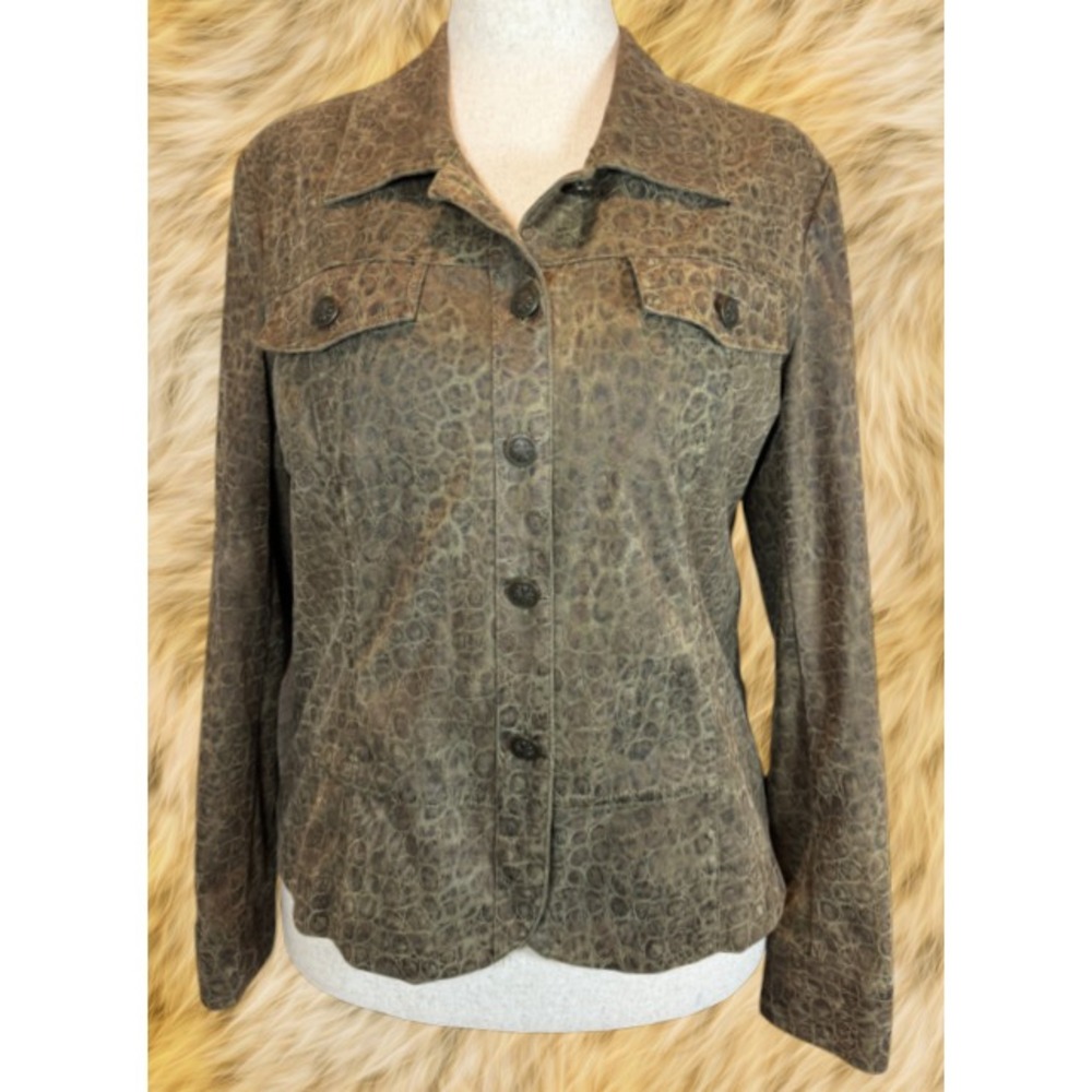 Vintage Birch Hill Animal Print Utility Shacket Soft Textured Jacket Women's M